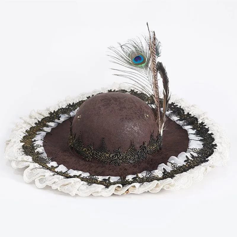 Damen-Steampunk-Hut mit gekräuselter Spitze und Splice-Feder