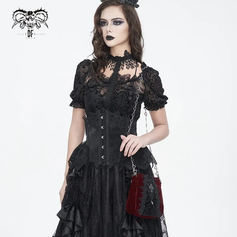 Rote Gothic-Tasche mit Blumenstickerei und Perlen für Damen