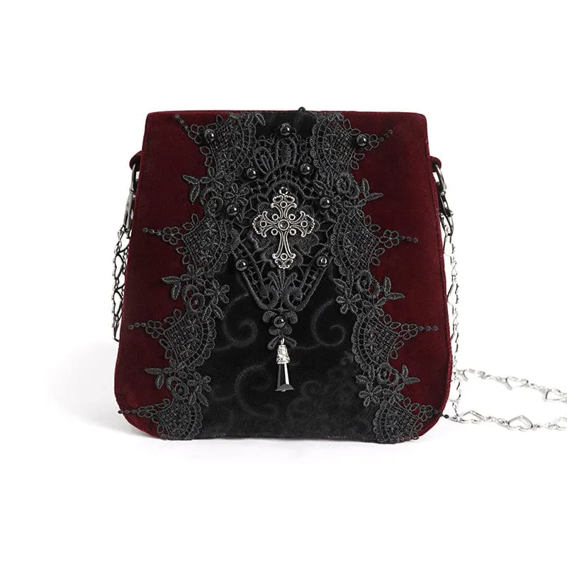Rote Gothic-Tasche mit Blumenstickerei und Perlen für Damen