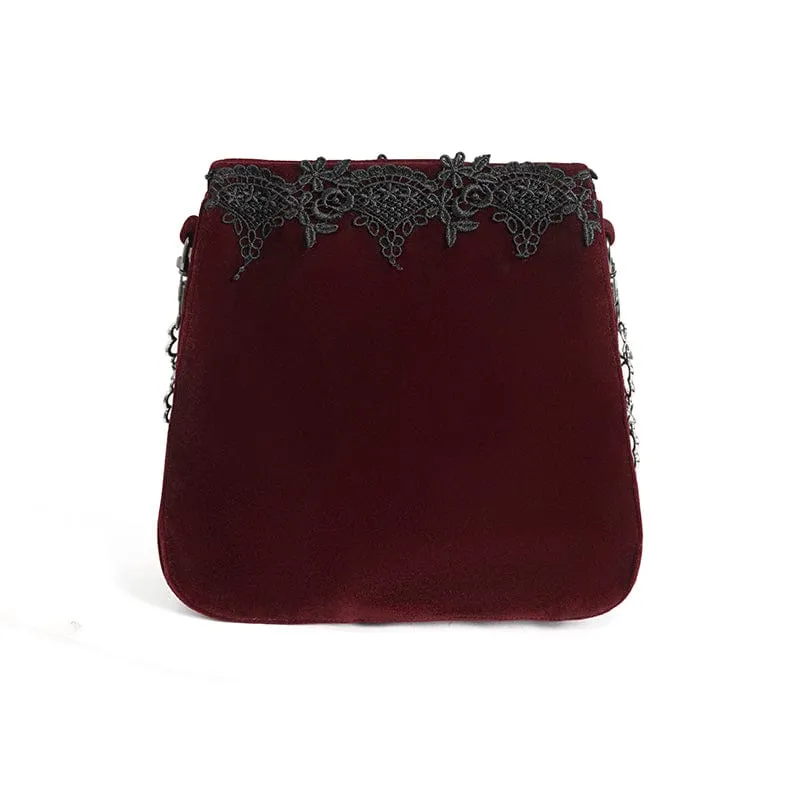 Rote Gothic-Tasche mit Blumenstickerei und Perlen für Damen