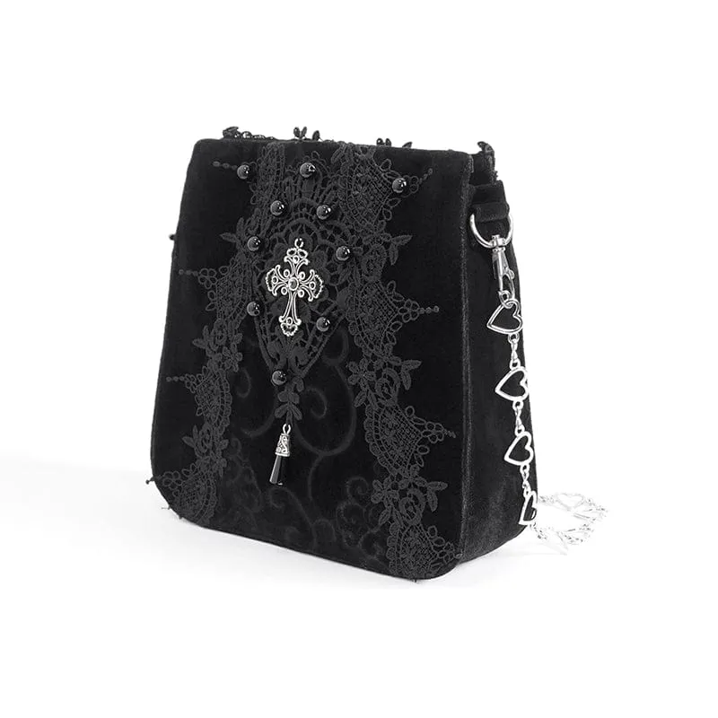 Damen-Gothic-Tasche mit Blumenstickerei und Perlen