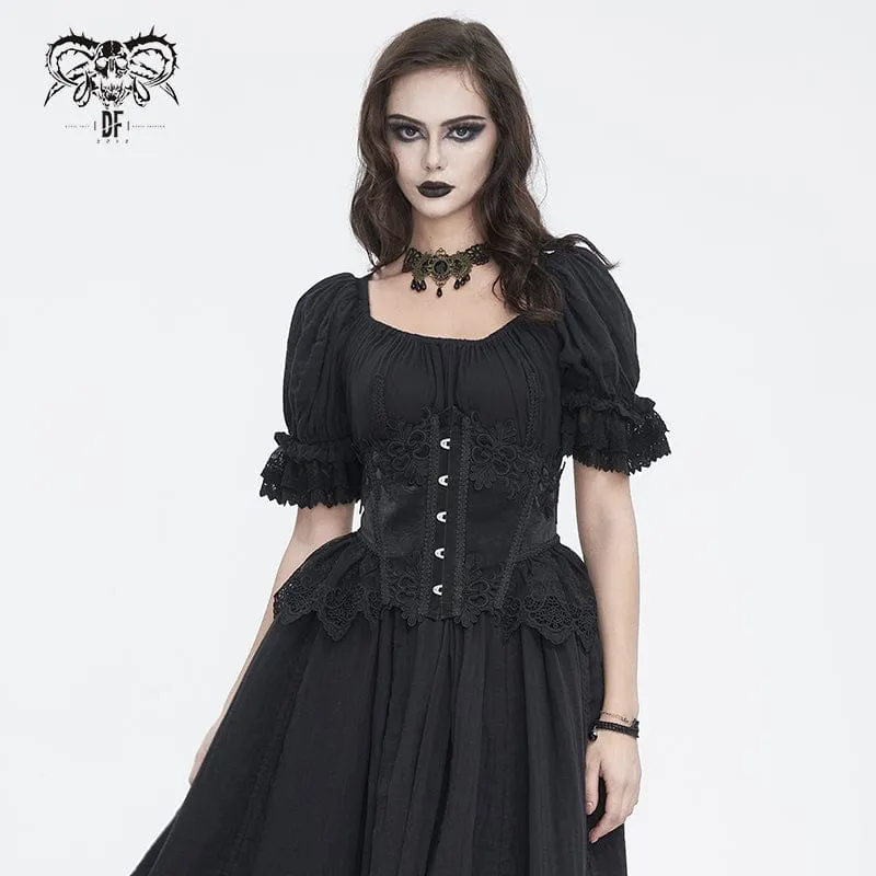 Damen-Unterbrustkorsett aus Kunstleder mit Gothic-Blumenstickerei, Mesh-Splice