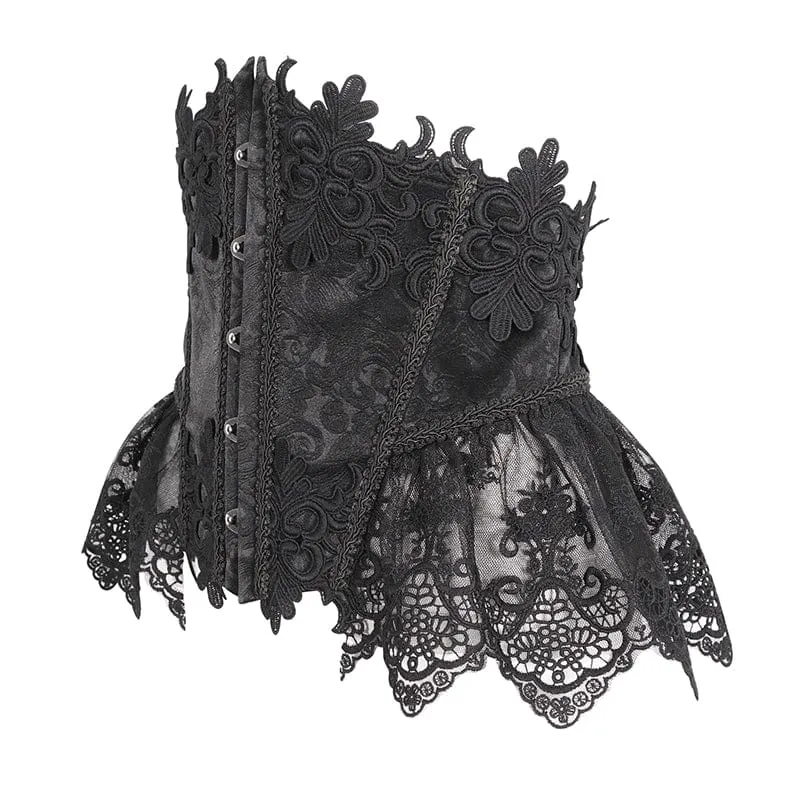 Damen-Unterbrustkorsett aus Kunstleder mit Gothic-Blumenstickerei, Mesh-Splice