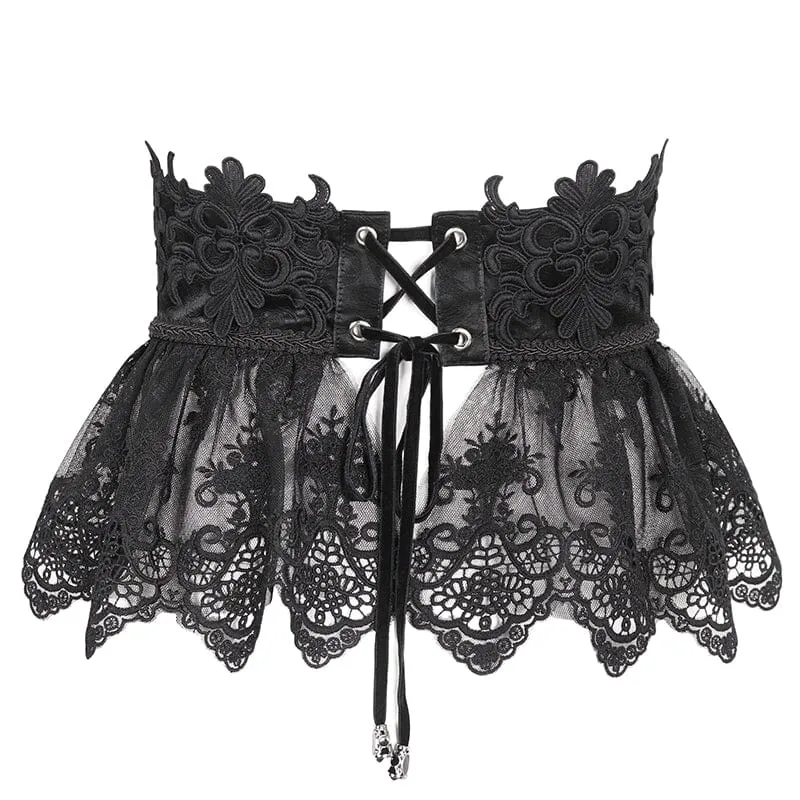 Damen-Unterbrustkorsett aus Kunstleder mit Gothic-Blumenstickerei, Mesh-Splice