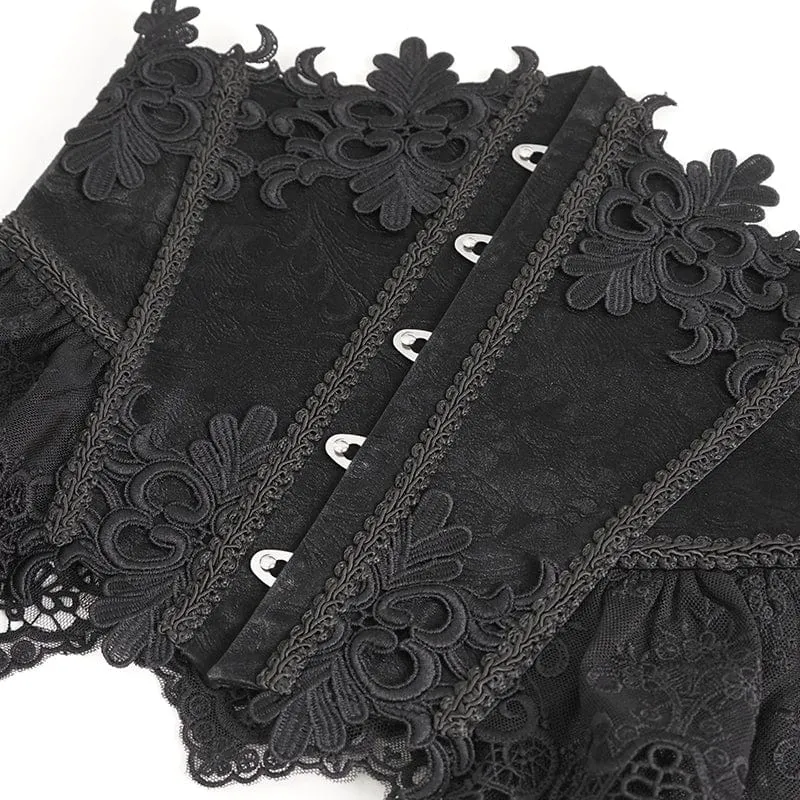 Damen-Unterbrustkorsett aus Kunstleder mit Gothic-Blumenstickerei, Mesh-Splice