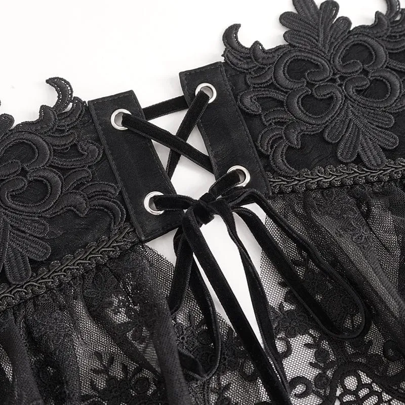 Damen-Unterbrustkorsett aus Kunstleder mit Gothic-Blumenstickerei, Mesh-Splice