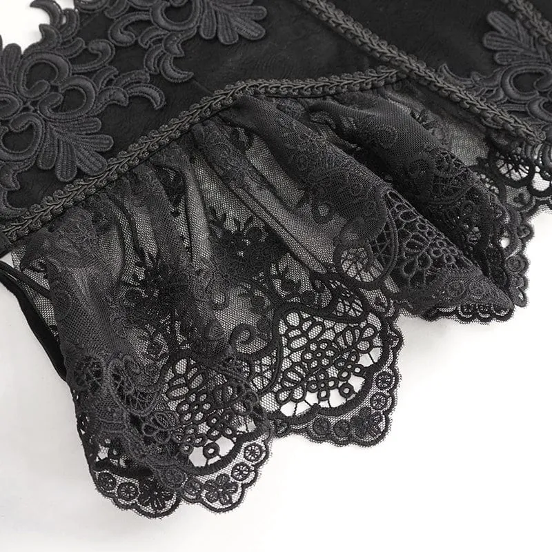 Damen-Unterbrustkorsett aus Kunstleder mit Gothic-Blumenstickerei, Mesh-Splice
