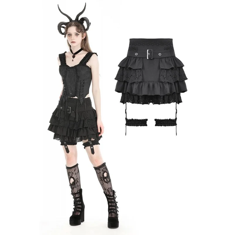 Damen-Gothic-Splice-Rock mit hoher Taille und Strumpfband