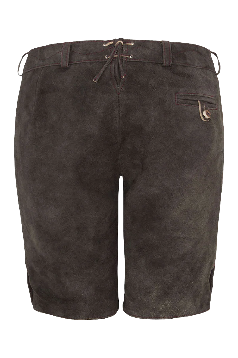 Damen Lederhose mit bordeauxfarbener Stickerei kurz