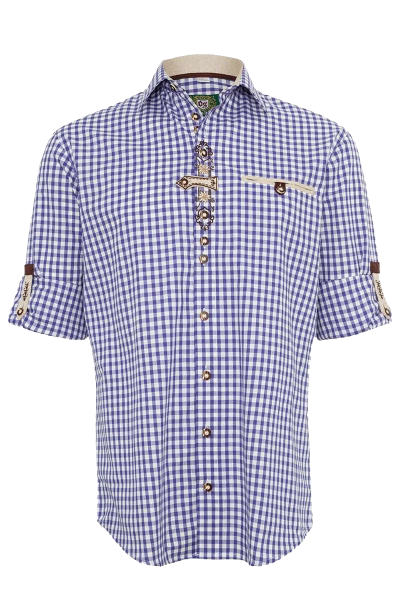 Herren Trachten-Krempelarm-Hemd Regular Fit mit Stickerei