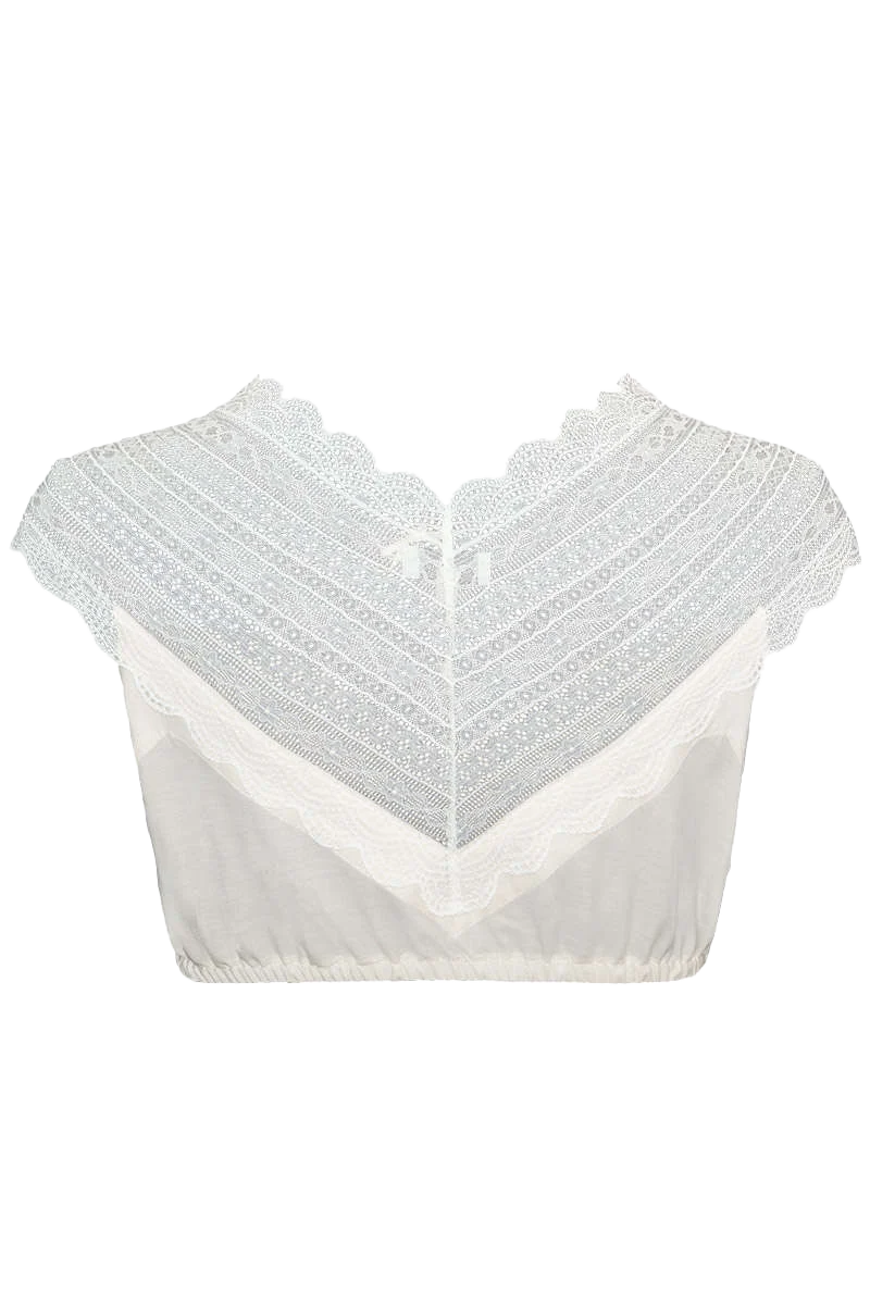 Dirndl-Bluse mit transparenten Spitzen-V-Einsatz