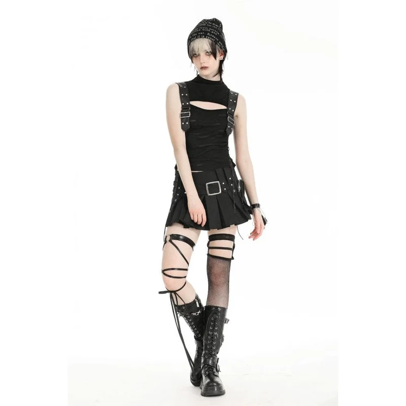 Damen-Punk-Weste mit Stehkragen und Rissen