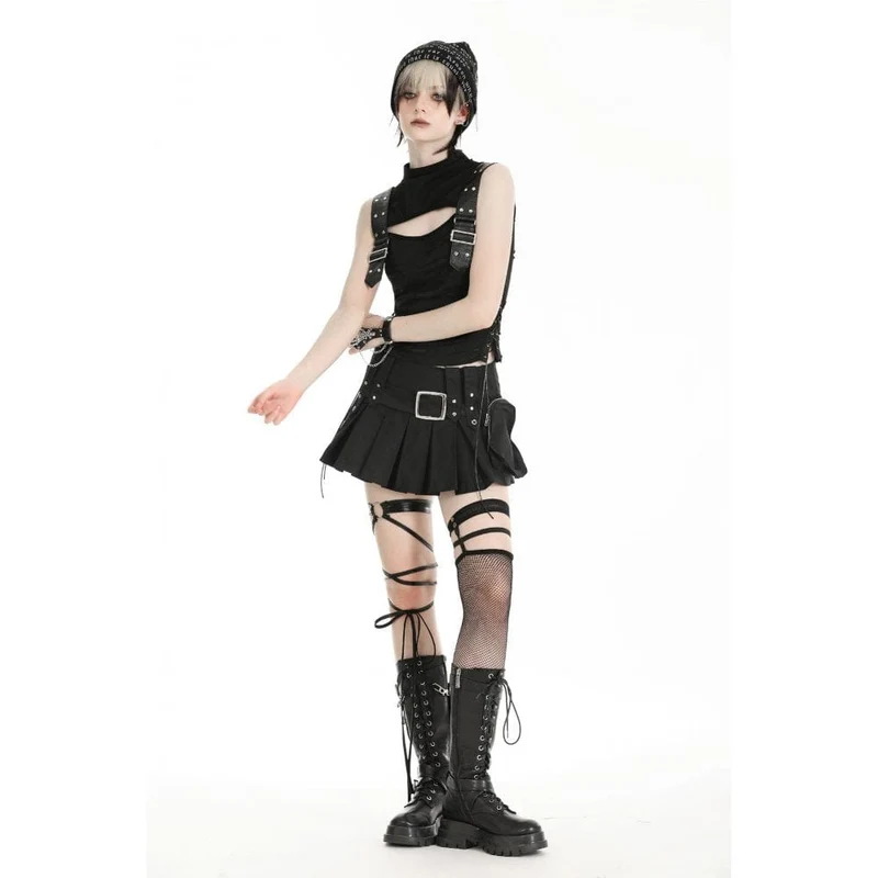 Damen-Punk-Weste mit Stehkragen und Rissen