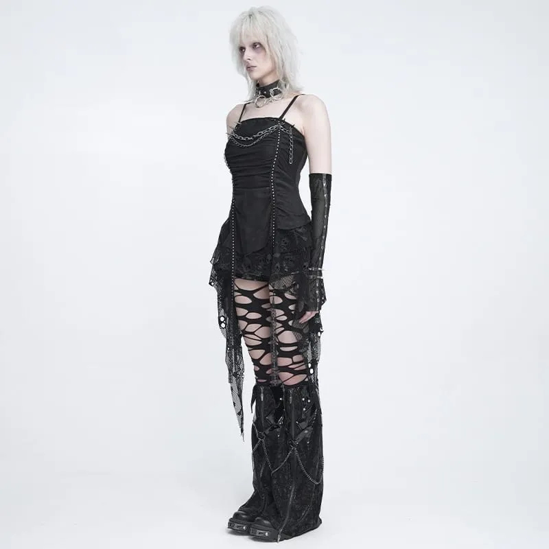 Punk-Tanktop für Damen mit Ketten und Nieten, asymmetrischem Design