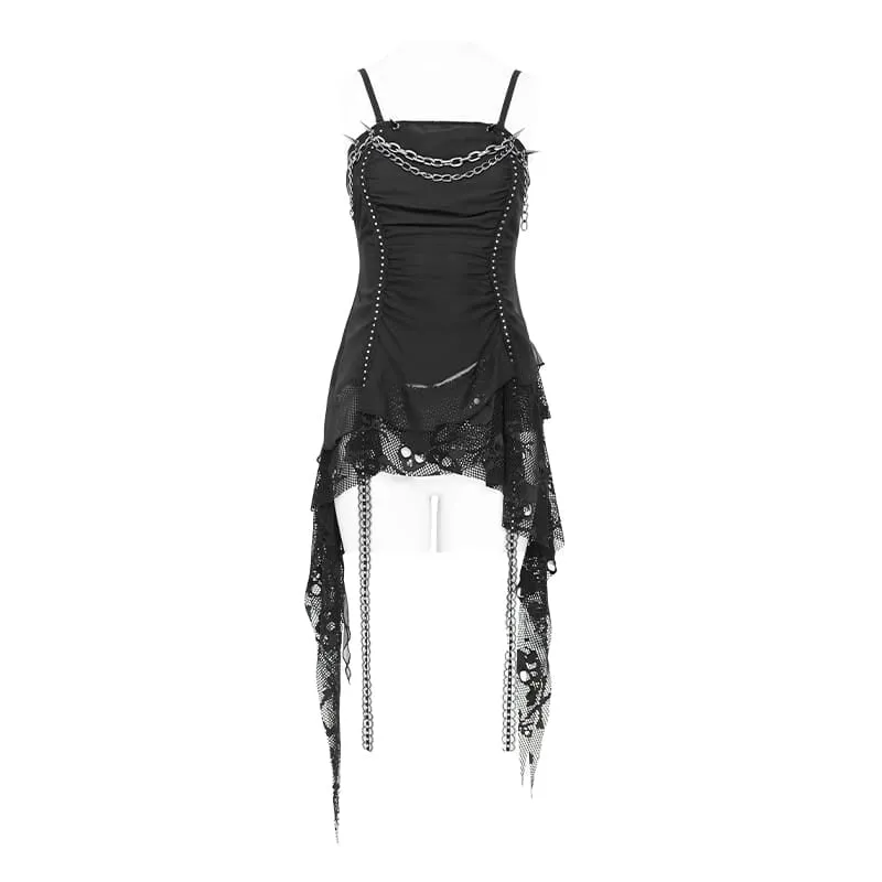 Punk-Tanktop für Damen mit Ketten und Nieten, asymmetrischem Design