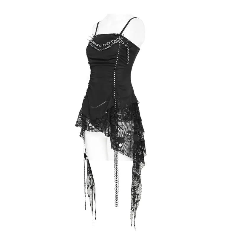 Punk-Tanktop für Damen mit Ketten und Nieten, asymmetrischem Design
