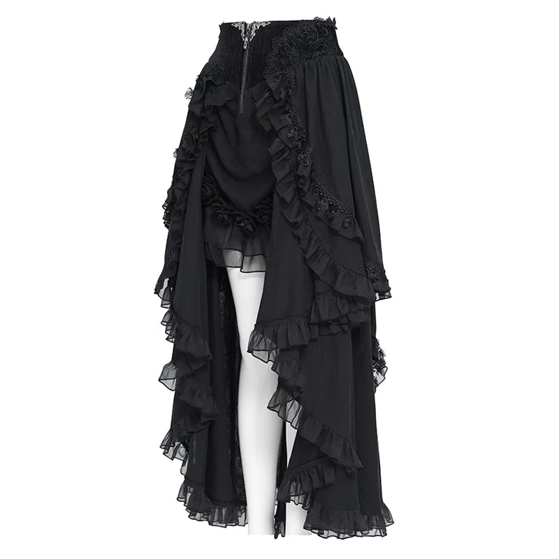 Gothic-Rock für Damen mit Schnürung, Rosenrüschen und asymmetrischem Saum