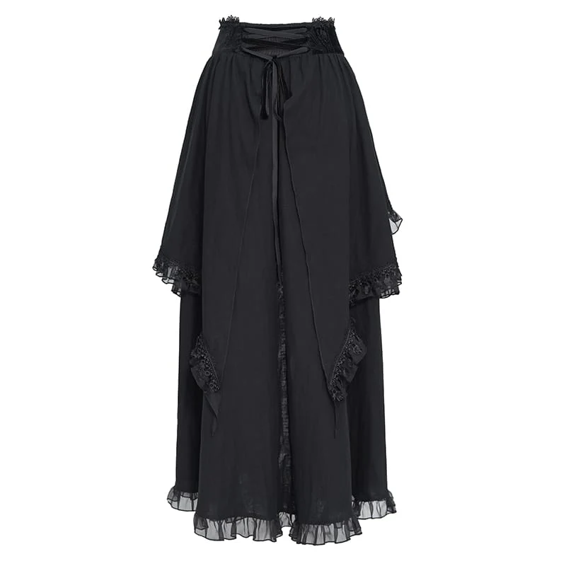 Gothic-Rock für Damen mit Schnürung, Rosenrüschen und asymmetrischem Saum