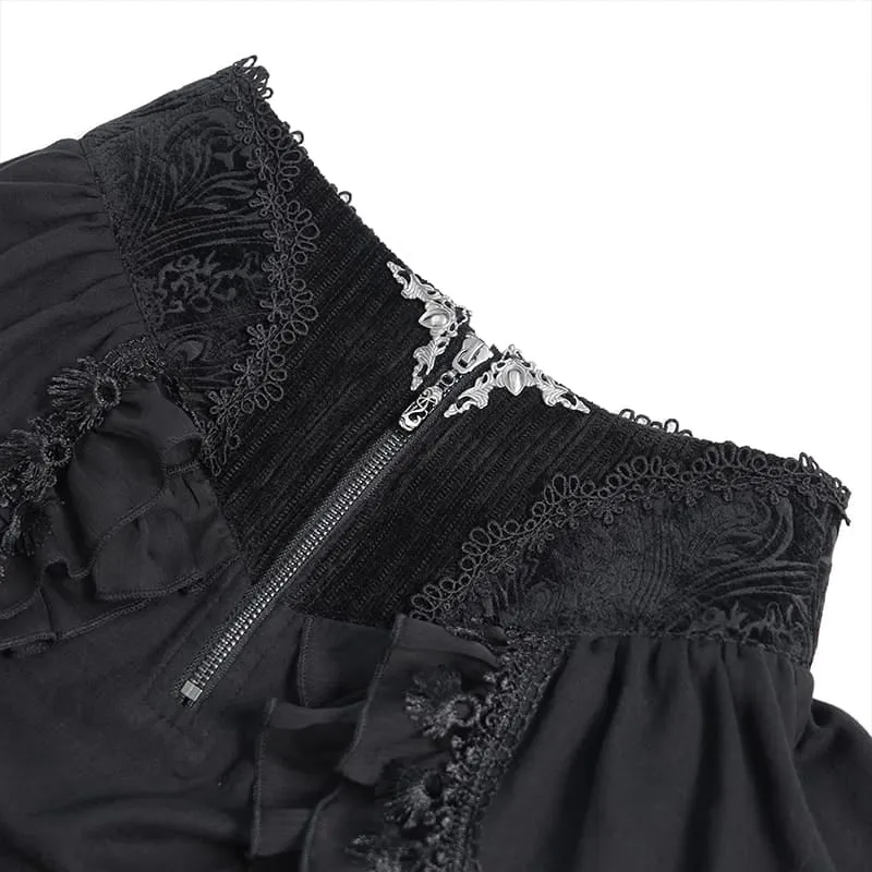 Gothic-Rock für Damen mit Schnürung, Rosenrüschen und asymmetrischem Saum