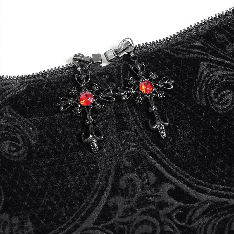 Gothic-Frack für Damen mit Schnürrevers und Jacquardmuster, ärmellos