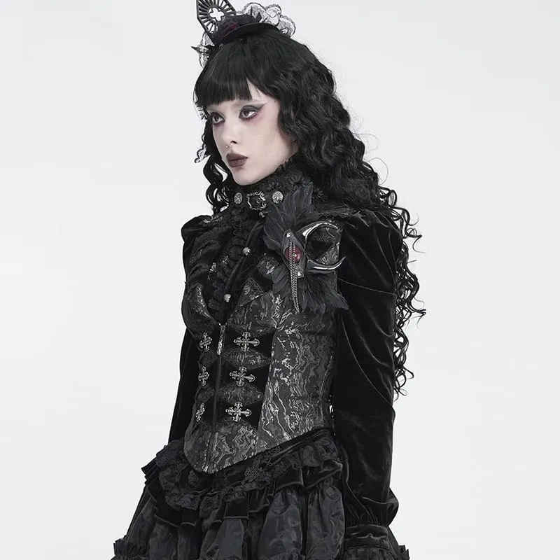 Gothic-Weste für Damen mit gekreuztem Revers, Reißverschluss vorne und Schwalbenschwanz