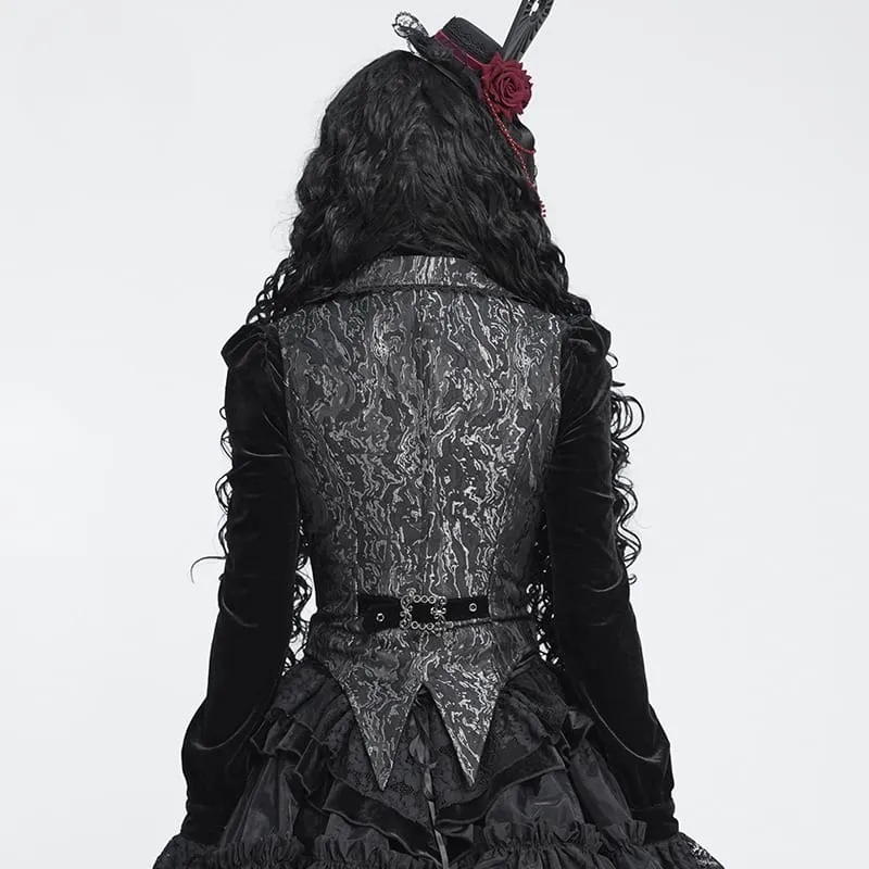 Gothic-Weste für Damen mit gekreuztem Revers, Reißverschluss vorne und Schwalbenschwanz
