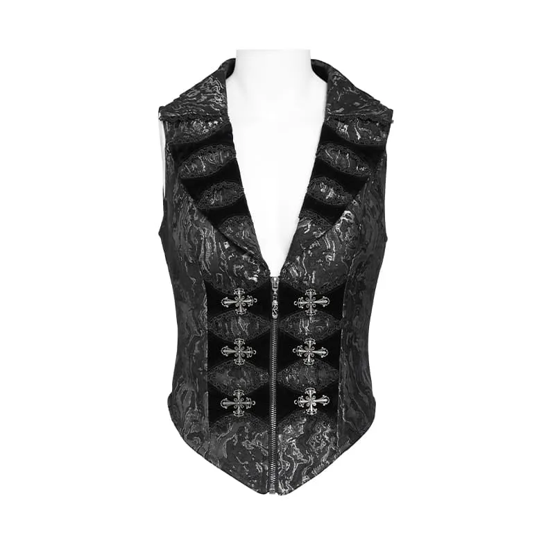 Gothic-Weste für Damen mit gekreuztem Revers, Reißverschluss vorne und Schwalbenschwanz