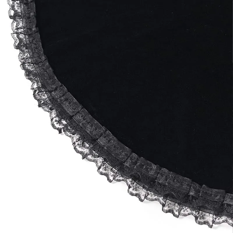 Schwarzes Gothic-Samttop für Damen mit Schnürung, Kettenverzierung und ausgestellten Ärmeln
