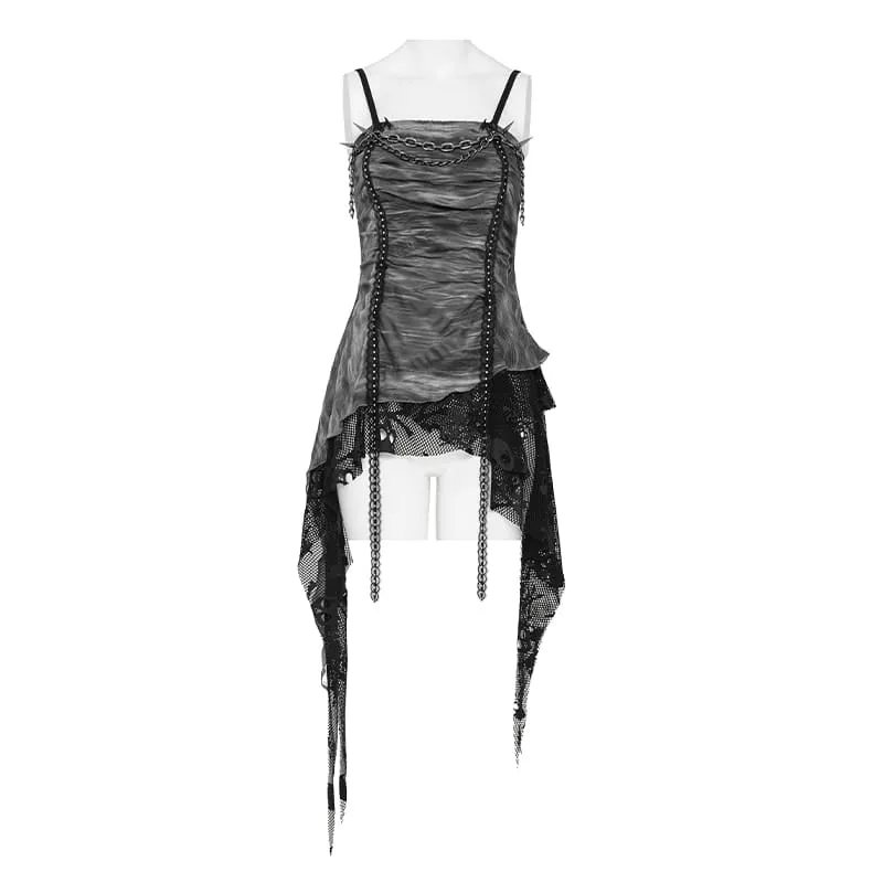 Punkiges asymmetrisches Tanktop für Damen mit Nieten und Ketten