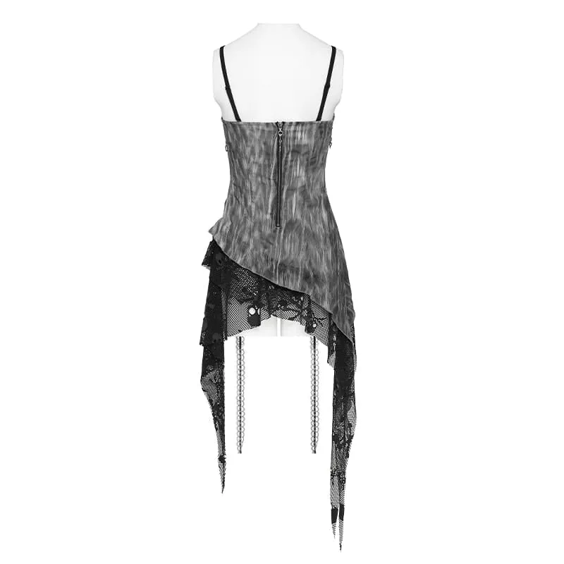 Punkiges asymmetrisches Tanktop für Damen mit Nieten und Ketten