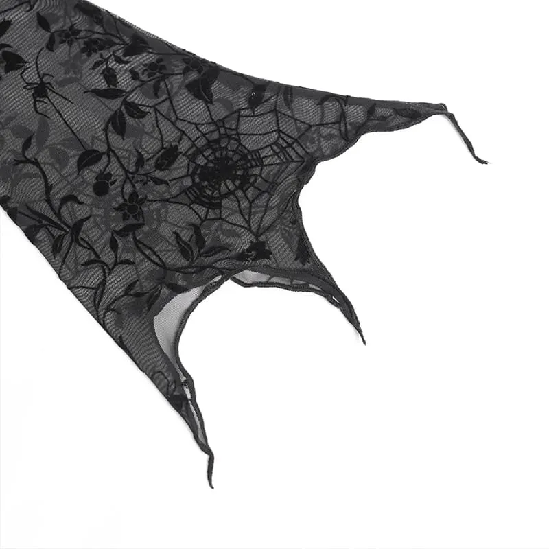 Gothic-Top für Damen, asymmetrisch, mit Blumenmuster und Spinnennetz-Design