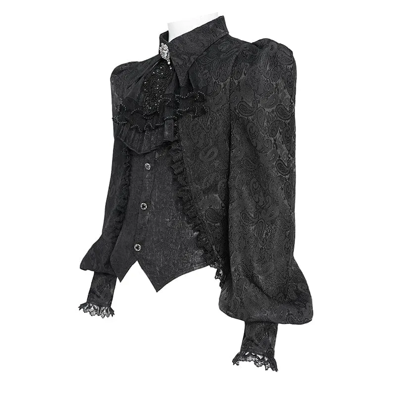 Schwarzes Gothic-Jacquard-Hemd für Herren mit Schwalbenschwanzmuster und Krawatte