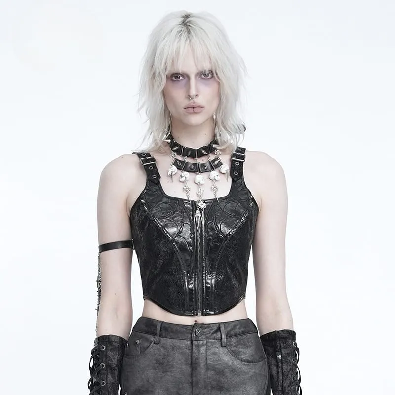 Punk-Bustier für Damen mit Nieten und Reißverschluss vorne