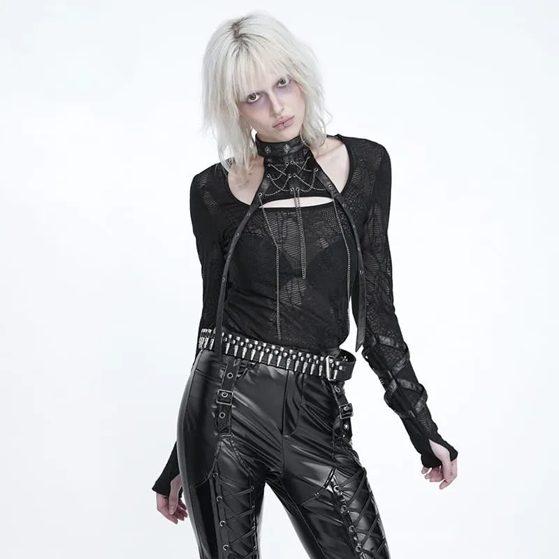 Punk-Langarmtop für Damen mit Kettenmuster und Cut-outs