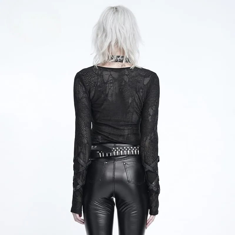 Punk-Langarmtop für Damen mit Kettenmuster und Cut-outs