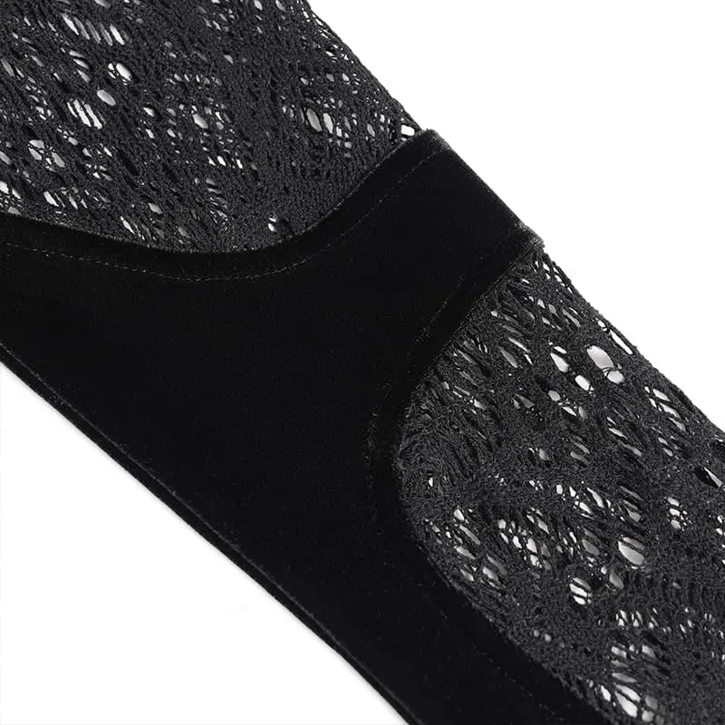 Gothic-Mesh-Schnürtop für Damen mit Stehkragen und langen Ärmeln