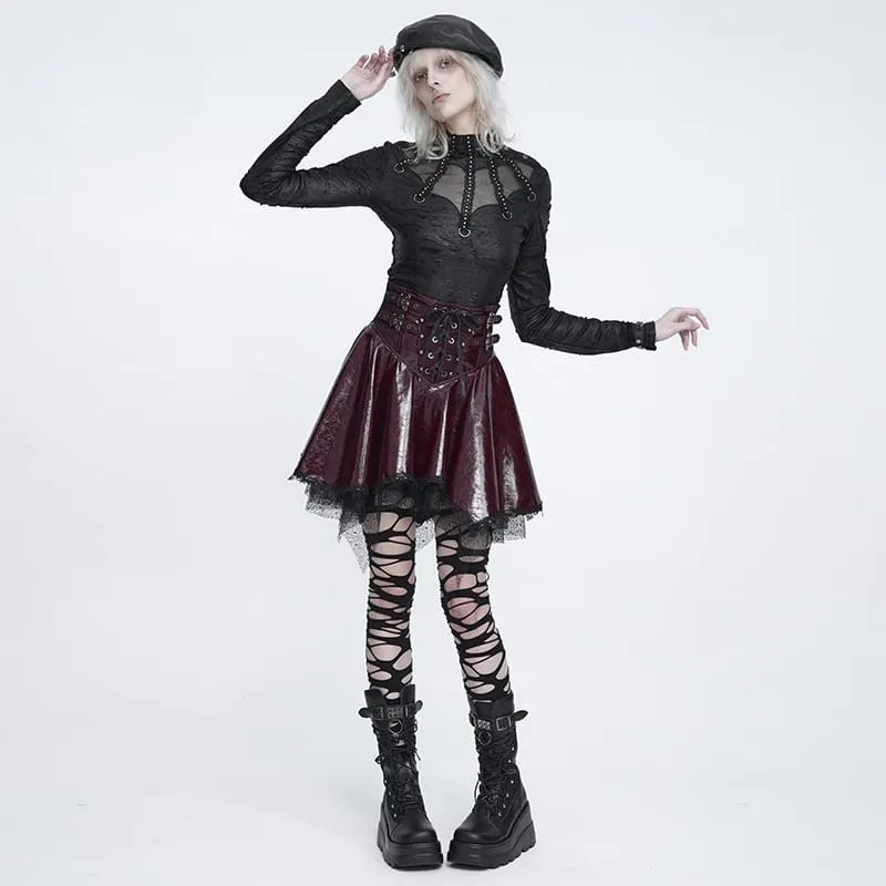 Punk-Langarmshirt für Damen im Used-Look mit Stehkragen