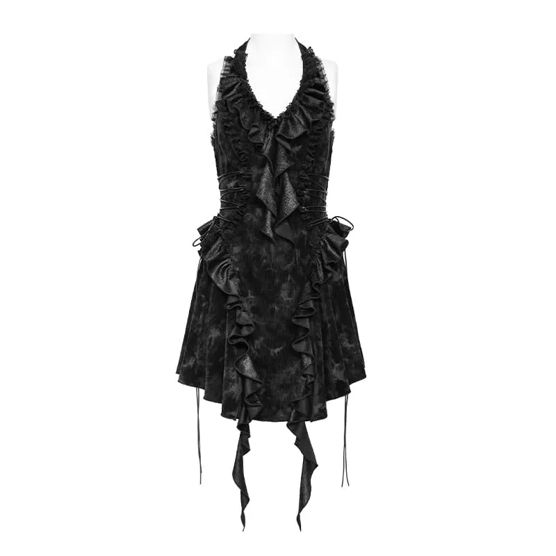 Gothic-Rüschenkleid für Damen mit tiefem V-Ausschnitt und Neckholder