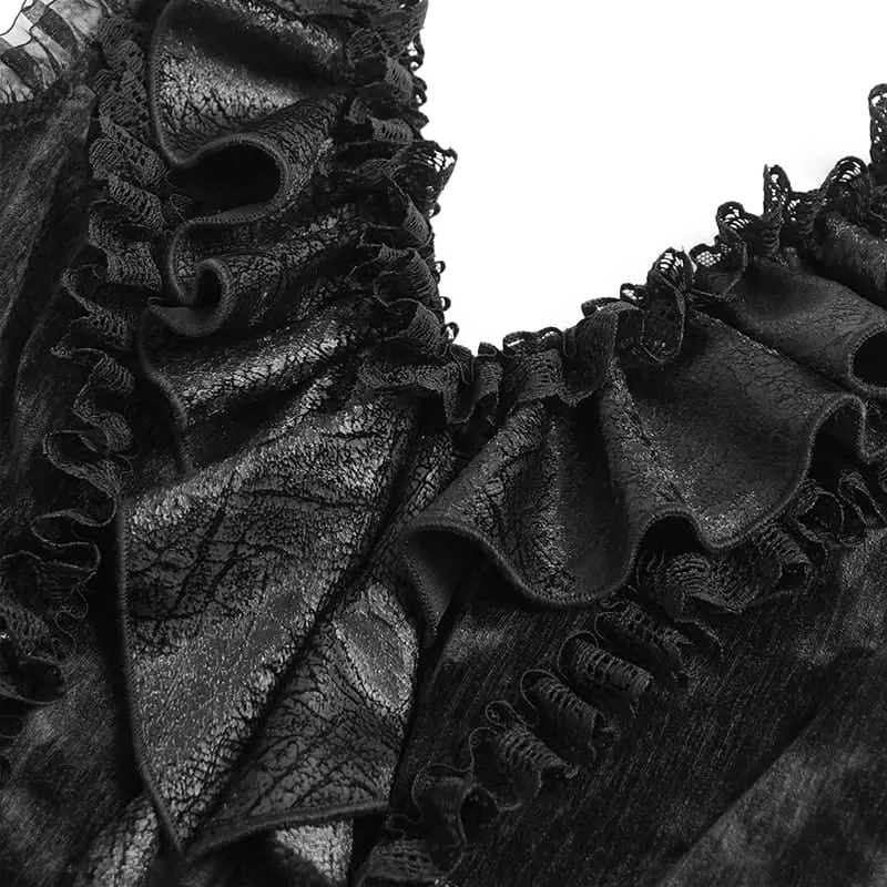 Gothic-Rüschenkleid für Damen mit tiefem V-Ausschnitt und Neckholder