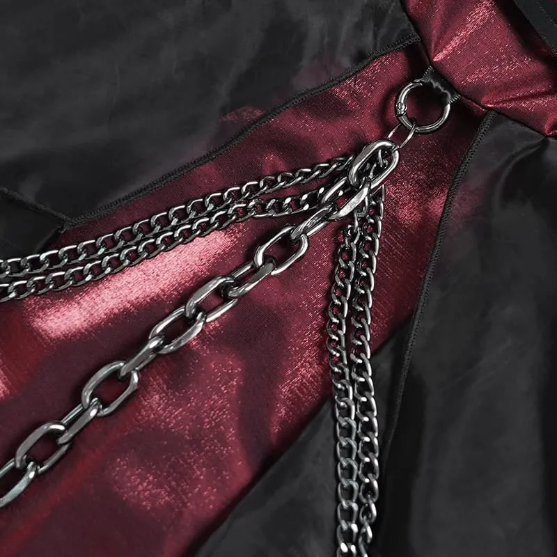 Gothic-Schnürkleid mit Kettenverzierungen, Raffungen und unregelmäßigem Saum, Brautkleid, Schwarz-Rot