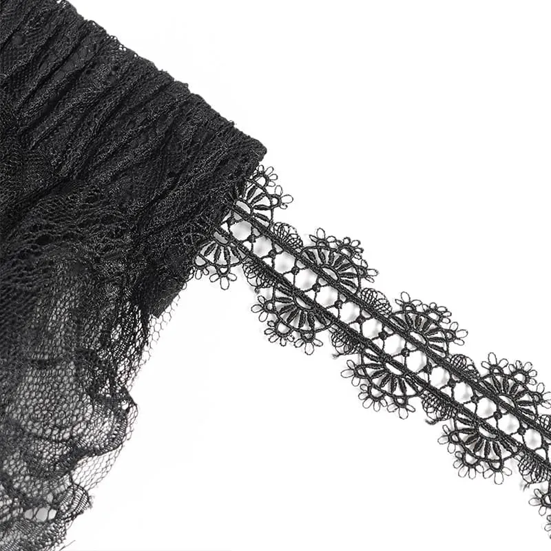 Gothic-Maxirock für Damen mit mehreren Lagen aus floraler Spitze und Mesh