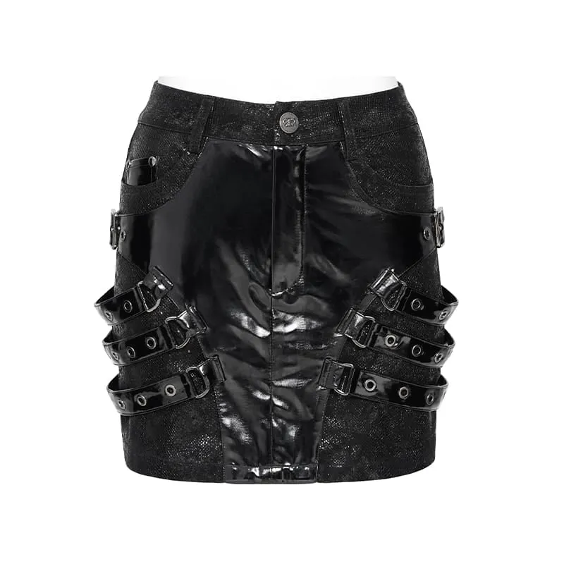 Punk-Minirock für Damen mit Ösen- und Schnallenriemen