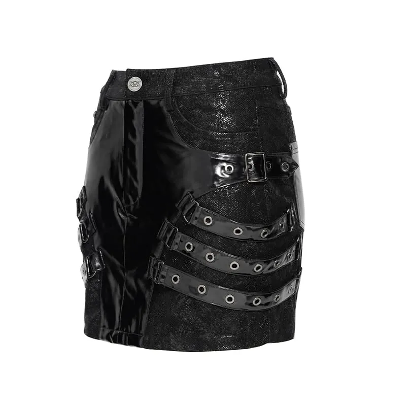 Punk-Minirock für Damen mit Ösen- und Schnallenriemen