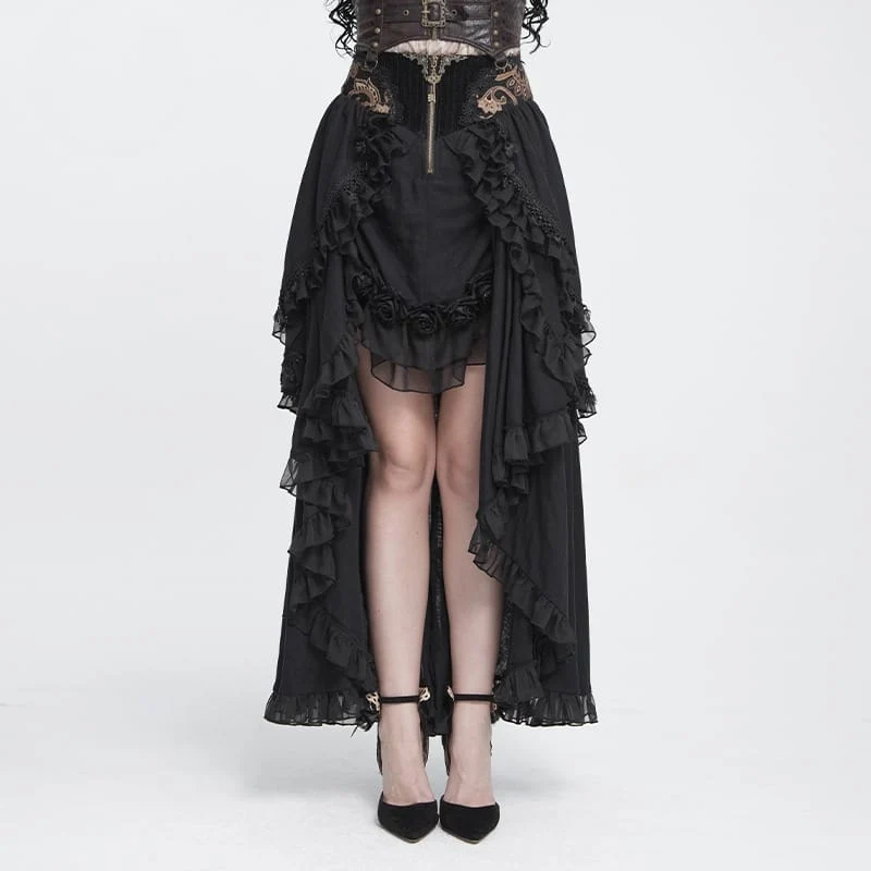 Gothic-Rock mit Rosenrüschen und asymmetrischem Saum für Damen