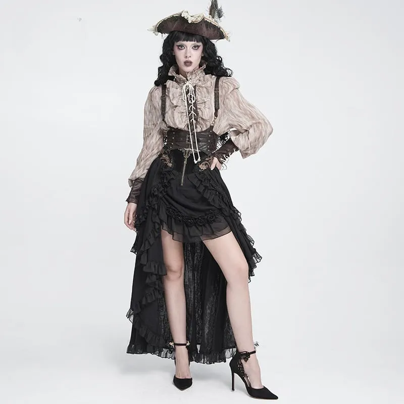 Gothic-Rock mit Rosenrüschen und asymmetrischem Saum für Damen