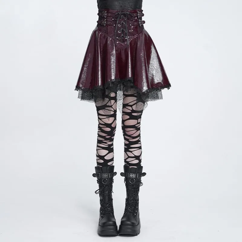 Punk-Rock für Damen mit Schnürung, Fledermaus-Motiv und asymmetrischem Design, rot