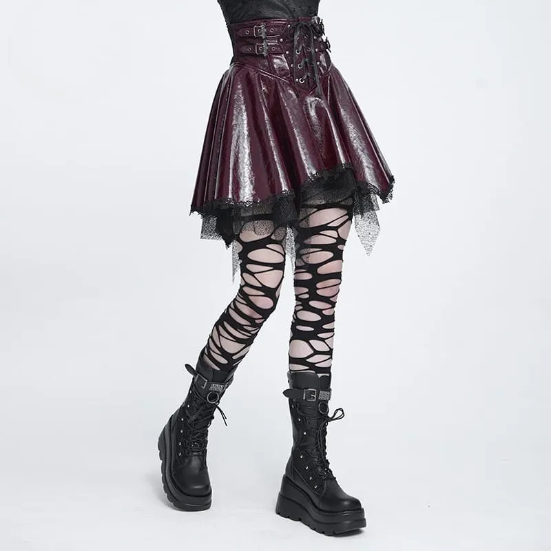 Punk-Rock für Damen mit Schnürung, Fledermaus-Motiv und asymmetrischem Design, rot