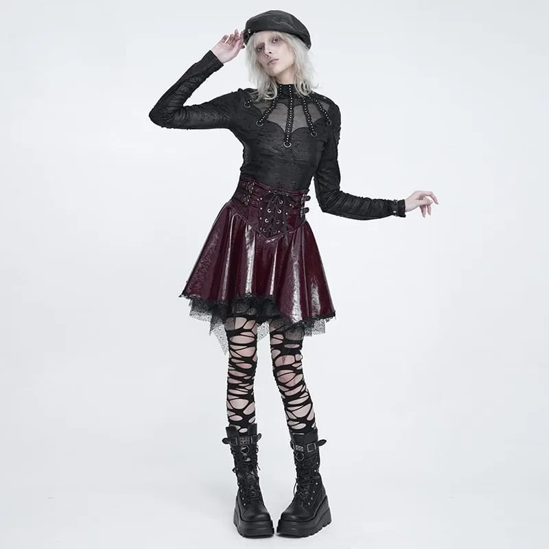 Punk-Rock für Damen mit Schnürung, Fledermaus-Motiv und asymmetrischem Design, rot