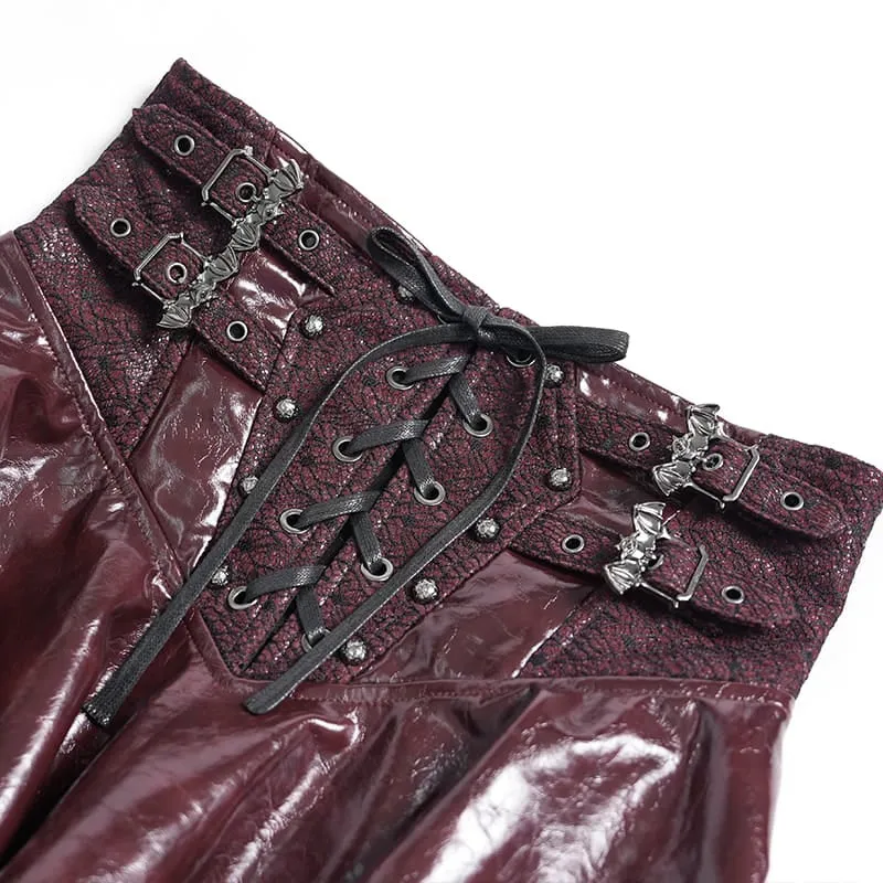 Punk-Rock für Damen mit Schnürung, Fledermaus-Motiv und asymmetrischem Design, rot