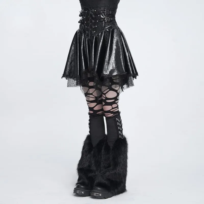 Punk-Rock für Damen mit Schnürung, Fledermaus-Motiv und asymmetrischem Design, schwarz